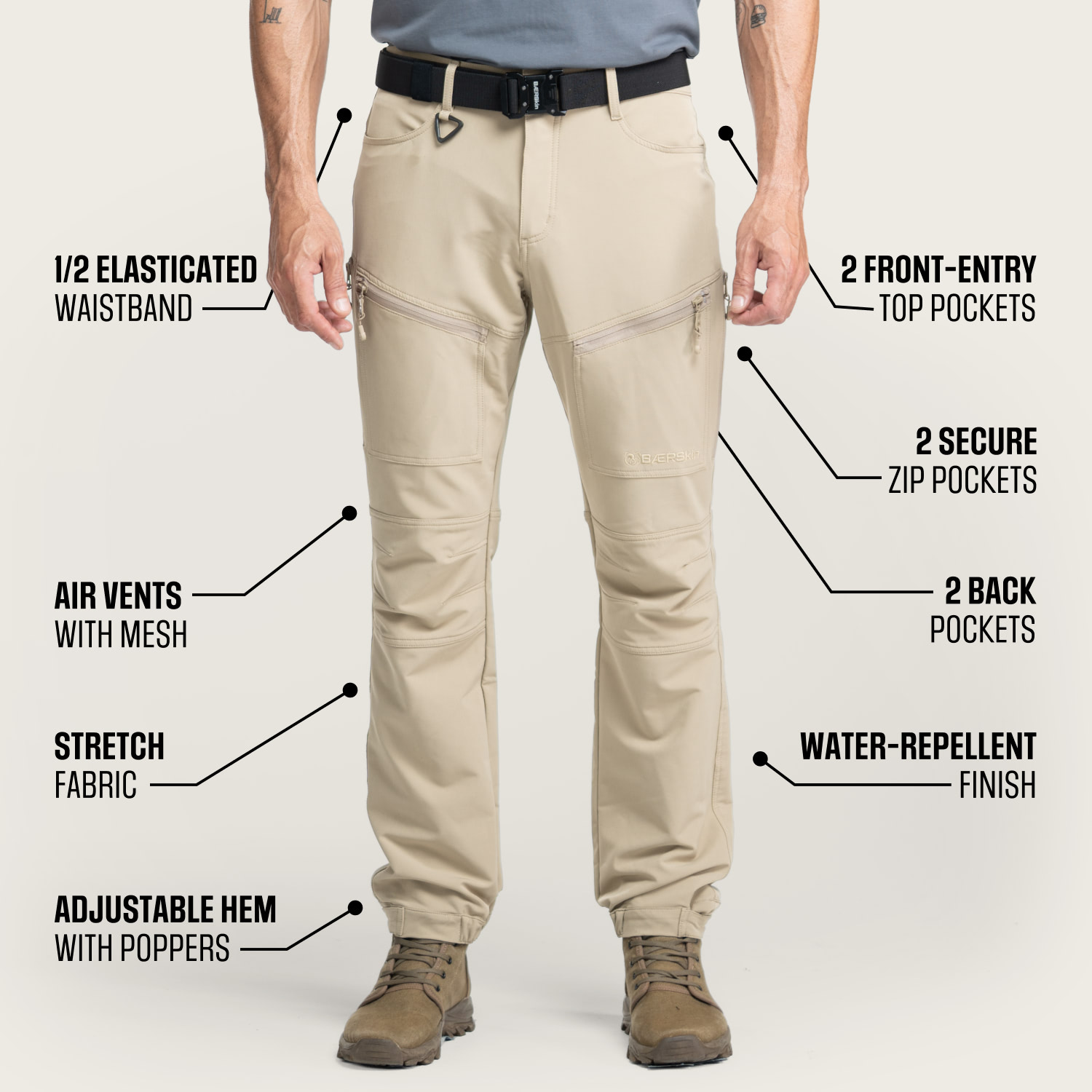 【BAON】Denton Banding Bermuda Cargo Pants BC Clothing Mens Lightweight Convertible Stretch Cargo Pants